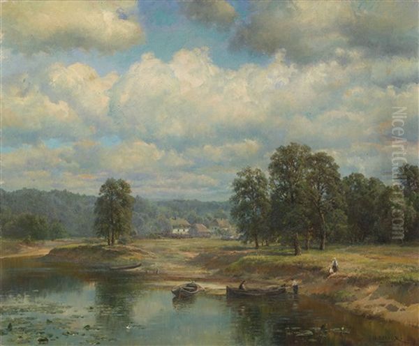 By The River Oil Painting by Ivan Augustovitch Veltz