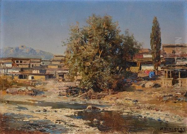 Village En Crimee Oil Painting by Ivan Augustovitch Veltz