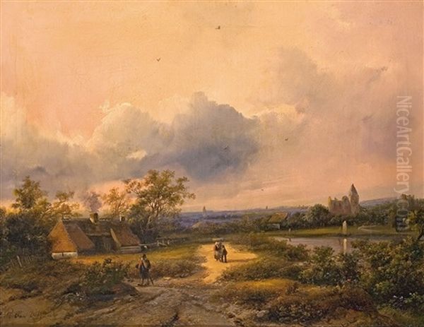 Weite Landschaft Mit Figuren Oil Painting by Johanes Petrus van Velzen