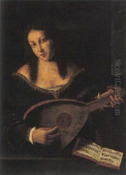 Donna Che Suona Il Mandolino Oil Painting by Bartolomeo Veneto