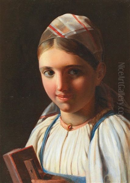 Girl With Harmonica Oil Painting by Alexei Gavrilovich Venetsianov