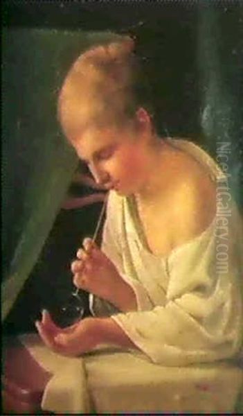 A Boy Blowing Soap Bubbles Oil Painting by Alexei Gavrilovich Venetsianov