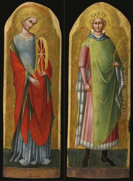 Saint Catherine Of Alexandria And Saint Sigismund Of Burgundy (pair) Oil Painting by Lorenzo Veneziano