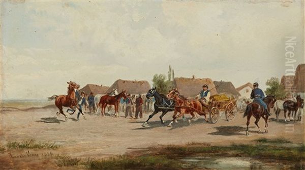 The Horse Fair Oil Painting by Adolph van der Venne