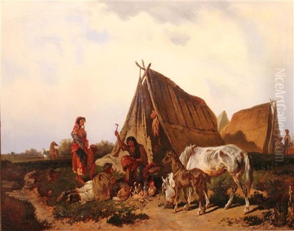 Gypsy Encampment Oil Painting by Adolph van der Venne