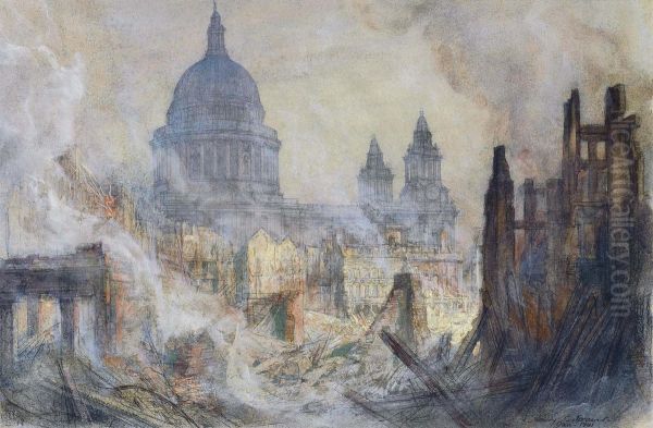 The Aftermath Of The Blitz, St. Paul's Cathedral Oil Painting by Henry Charles Brewer