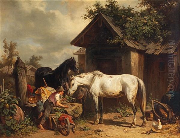 By The Farmhouse Oil Painting by Adolph van der Venne