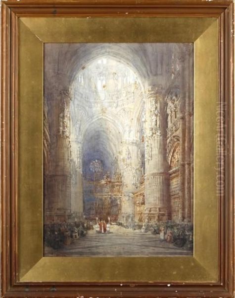 Burgos Cathedral Interior Oil Painting by Henry Charles Brewer