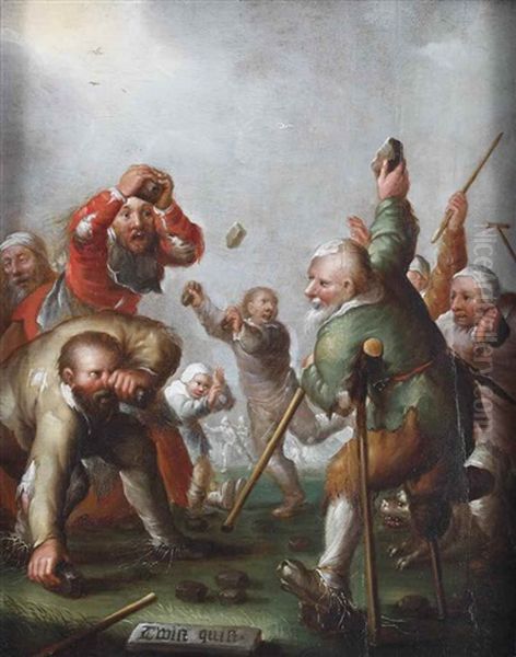 Twist Quist': A Brawl Between Beggars And Cripples Oil Painting by Adriaen Pietersz van de Venne