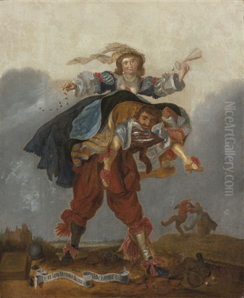 A Dutch Proverb: Het Syn Stercke Beene Die Weelde Kunne Dragen (only Strong Legs Carry Wealth) Oil Painting by Adriaen Pietersz van de Venne