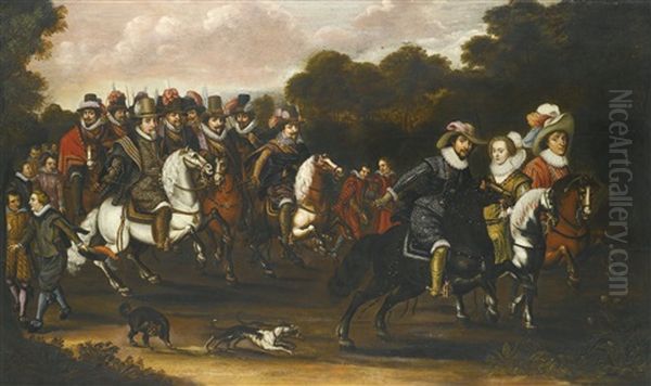 Cavalcade Of The Princes Of Orange-nassau And Their Company, With The Winter King And Queen Oil Painting by Adriaen Pietersz van de Venne