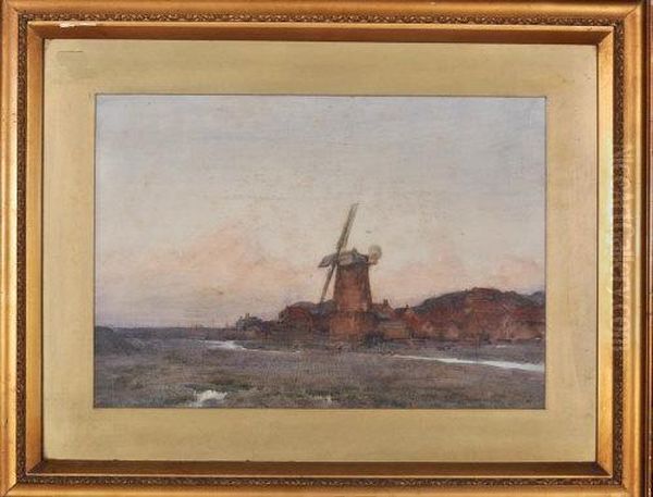 Landscape With A Windmill Oil Painting by Henry Charles Brewer