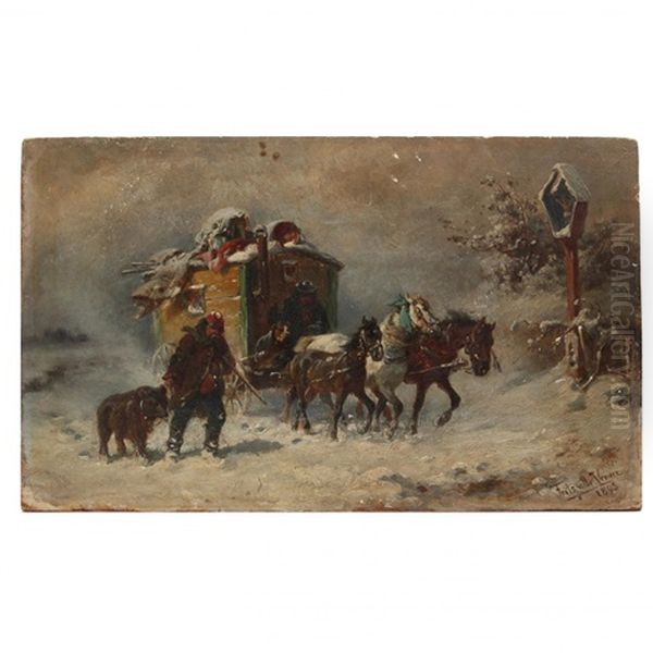 Circus Wagon In Winter Oil Painting by Fritz Ritter von Venne