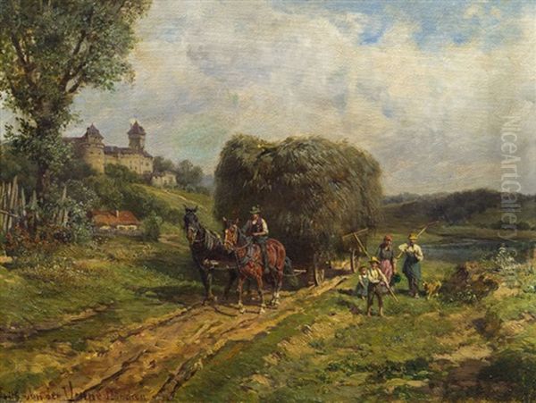 Heuernte In Bayern Oil Painting by Fritz Ritter von Venne