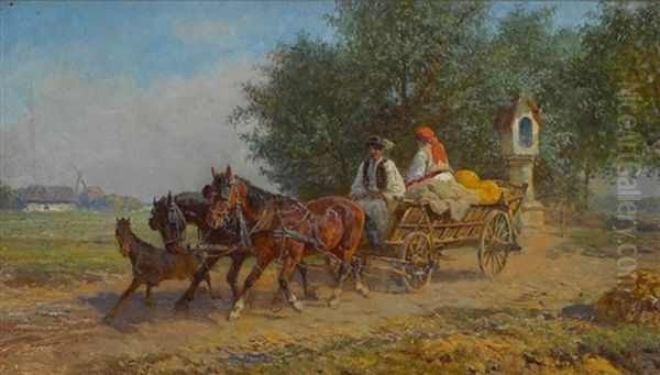 Ungarisches Bauernpaar Mit Pferdefuhrwerk by Fritz Ritter von Venne