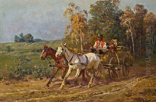 Pferdefuhrwerk Oil Painting by Fritz Ritter von Venne