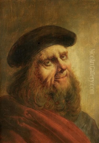 Portrait Of An Elderly Man, Half-length, In A Red Robe And Black Hat Oil Painting by Jan van de Venne