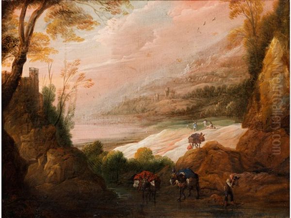 Landschaft Mit Bachlauf Und Figurenstaffage Oil Painting by Jan van de Venne