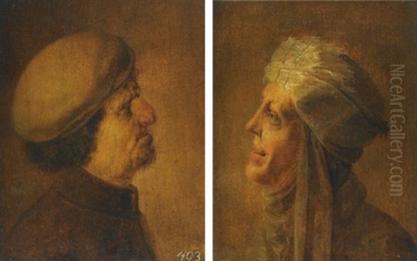 Head Of An Old Man (+ Head Of An Old Woman; Pair) Oil Painting by Jan van de Venne