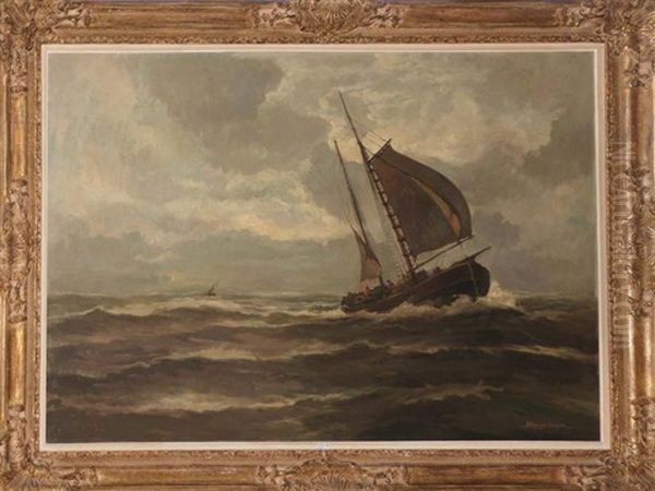 Bateaux De Peche Sur Une Mer Agitee Oil Painting by Paul Van De Venne