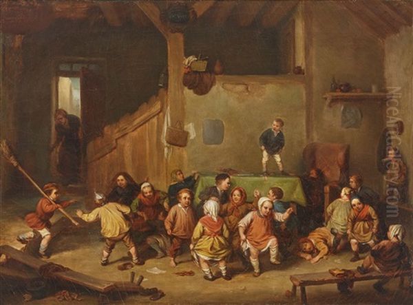 Tobende Kinder Im Klassenzimmer Oil Painting by Charles (Karel Ferdinand) Venneman