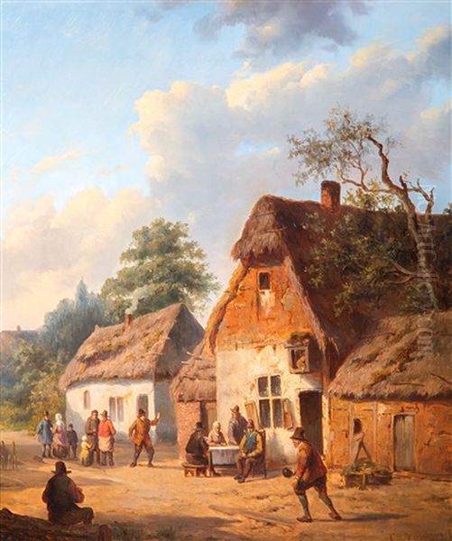 Farmers Playing Bowls In The Village Oil Painting by Charles (Karel Ferdinand) Venneman