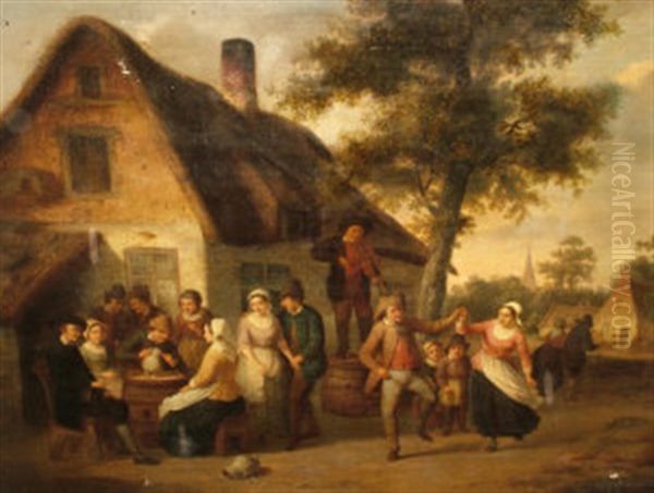 Villagers Making Merry By A Tavern Oil Painting by Camille Vennemann