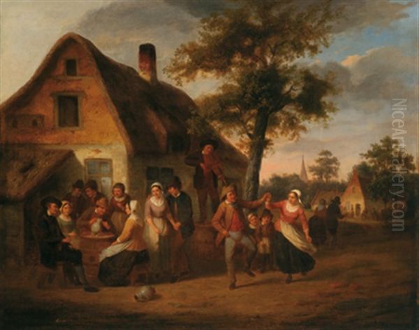 Frohliche Gesellschaft Vor Einem Wirtshaus Oil Painting by Camille Vennemann