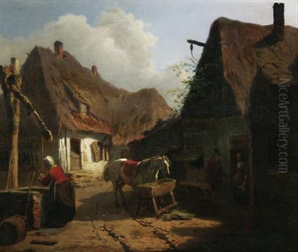 Buntes Treiben Auf Der Dorfstrase Oil Painting by Camille Vennemann