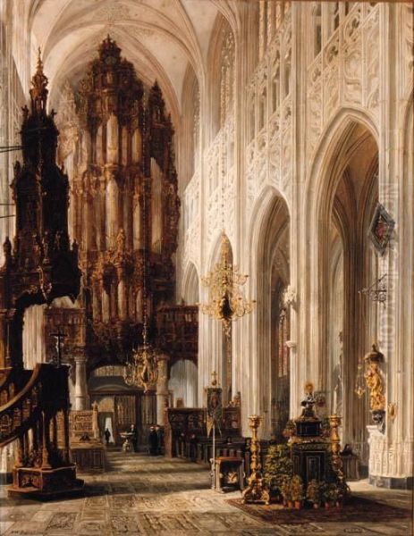 Interior Of The Cathedral Of Bois-le-duc Oil Painting by Henry William Brewer