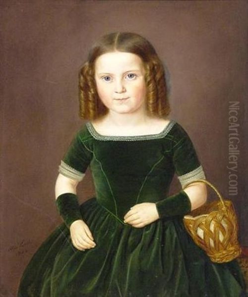 Portrat Einer Tochter Der Familie P. Heinen In Einem Grunen, Mit Spitzen Besetztem Samtkleid Oil Painting by Alois Venth