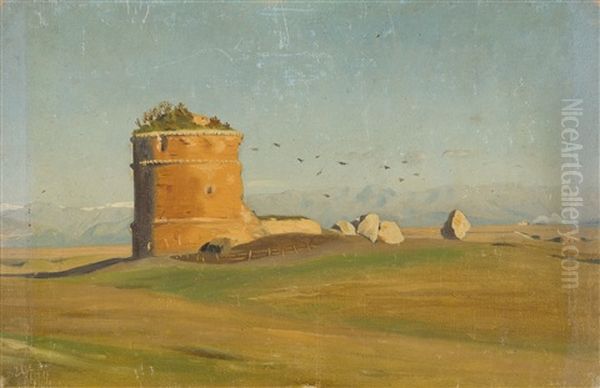 Ein Rundturm In Weiter Landschaft Oil Painting by Albert Venus