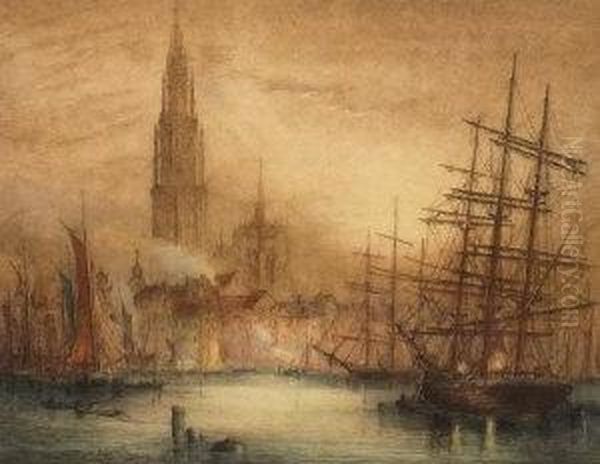 Antwerp,
Early Morning Oil Painting by James Alphege Brewer