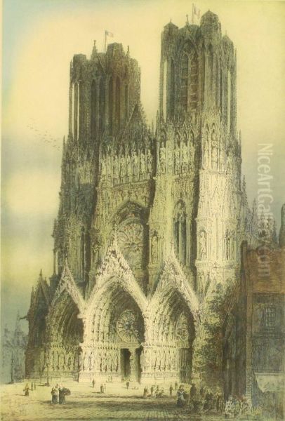 Rheims Cathedral, West Front Oil Painting by James Alphege Brewer