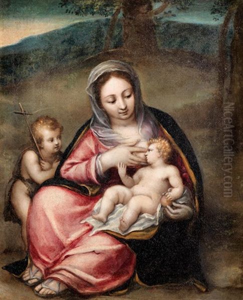 The Madonna And Child With The Infant Saint John The Baptist Oil Painting by Marcello Venusti