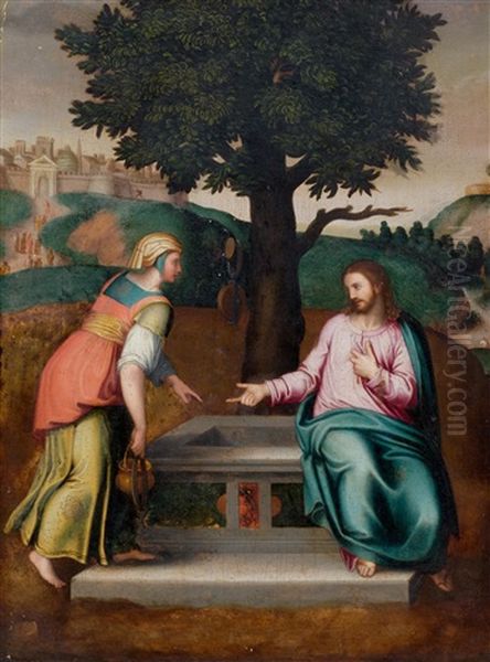 Christ And Rebecca At The Well Oil Painting by Marcello Venusti