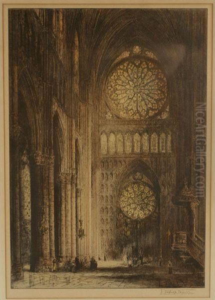 Rheims Cathedral Oil Painting by James Alphege Brewer