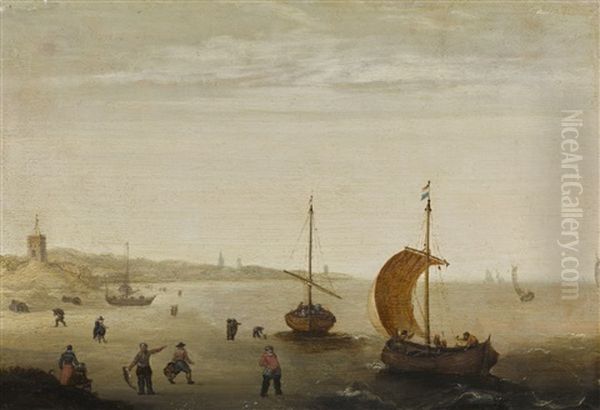 The Beach At Egmond-aan-zee Oil Painting by Cornelis Verbeeck