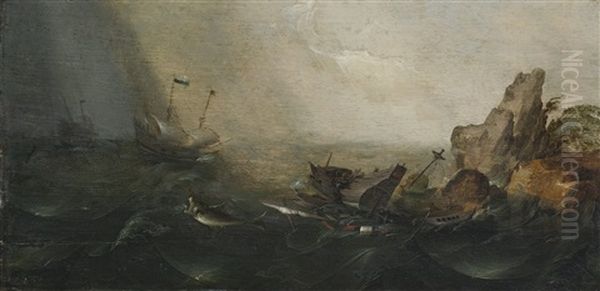 Shipwreck On A Rocky Coast Oil Painting by Cornelis Verbeeck