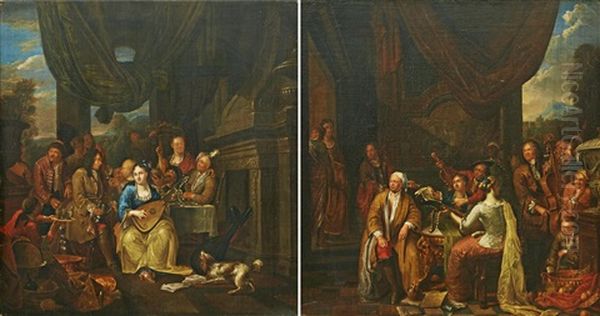 Elegant Companies Playing Music In A Palace Interior Oil Painting by Francois Xavier Henri Verbeeck