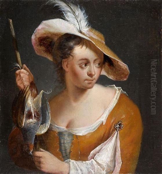 Jeune Femme Tenant Une Perdrix Oil Painting by Francois Xavier Henri Verbeeck