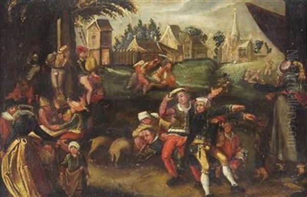 Verschiedene Gesellschaftsund Volksszenen Vor Ortsrand Oil Painting by Frans Verbeeck