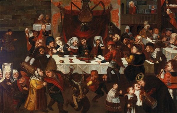 A Peasant Wedding Oil Painting by Frans Verbeeck