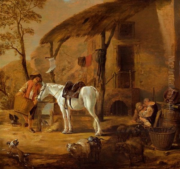 Vor Einem Bauernhaus Oil Painting by Pieter Cornelius Verbeeck