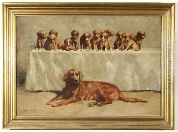 Irish Setter And Her Twelve Pups Oil Painting by Gustave Verbeek