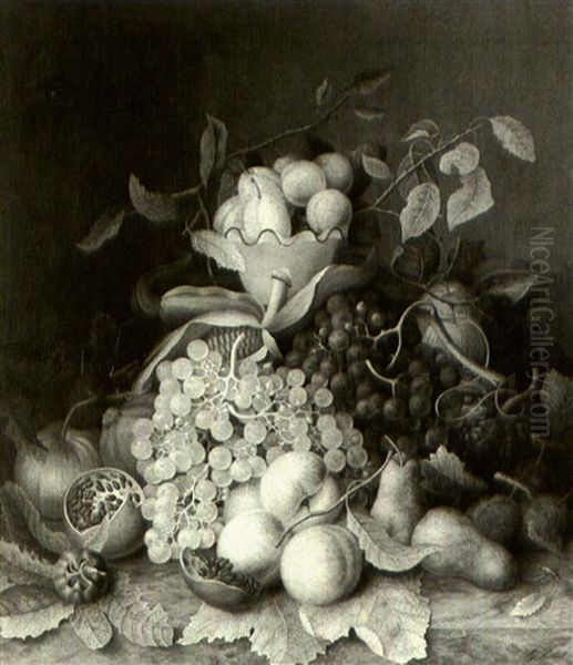 A Still Life With Fruit On A Marble Ledge Oil Painting by Gijsberta Verbeet