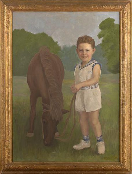 Portrait Of Thomas Davenport Wright, 
Jr. With A Pony Oil Painting by Nicholas Richard Brewer