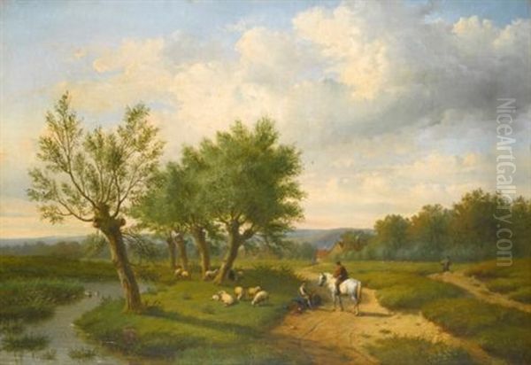 The Encounter Oil Painting by Louis-Pierre Verwee and Eugene Joseph Verboeckhoven