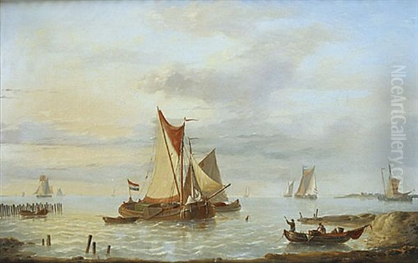 Bateaux Sur Mer Oil Painting by Louis Verboeckhoven the Younger