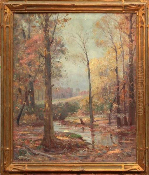 Autumn Landscape With A Quiet Stream Oil Painting by Nicholas Richard Brewer